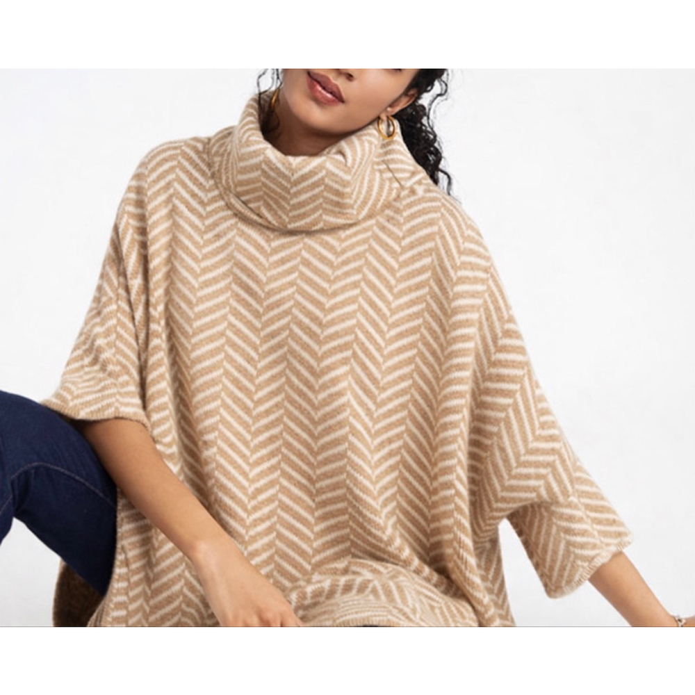 LOFT Outlet Beige White Chevron Cowl Neck Poncho XS/S